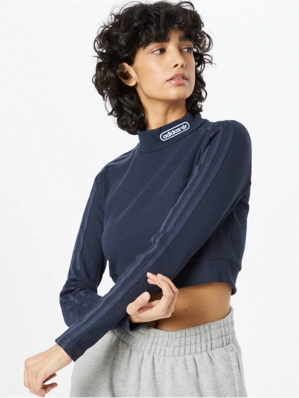 Adidas Cropped Long Sleeve High Neck Top in Legend Ink